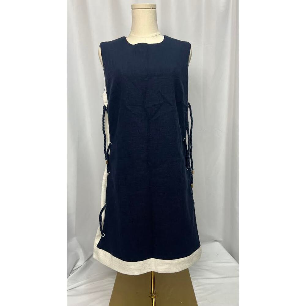 NWT! Pearl by Lala Rose Cotton Canvas Side Tie Dress Navy Size-2